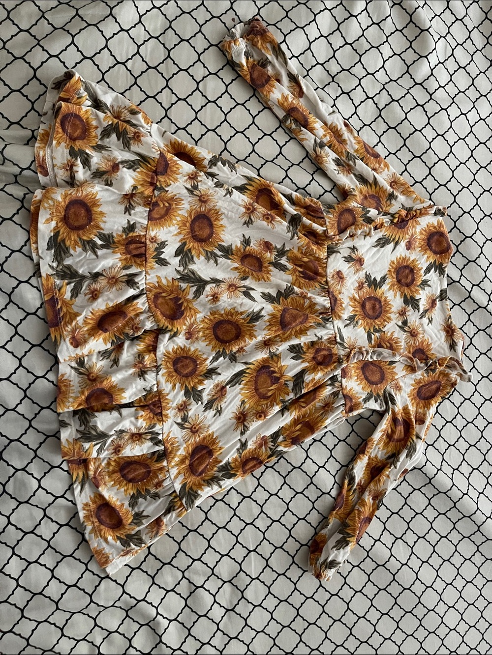 Sunflower Print Long-Sleeve kids Dress - White and Yellow